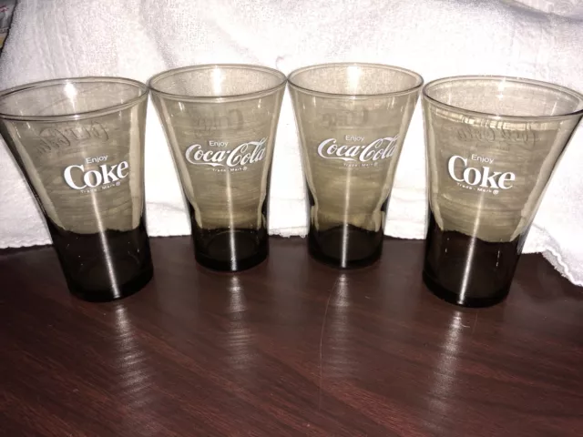 Set Of 4 Vintage Coca-Cola Smoke-Gray Drinking Glasses Flare Shape