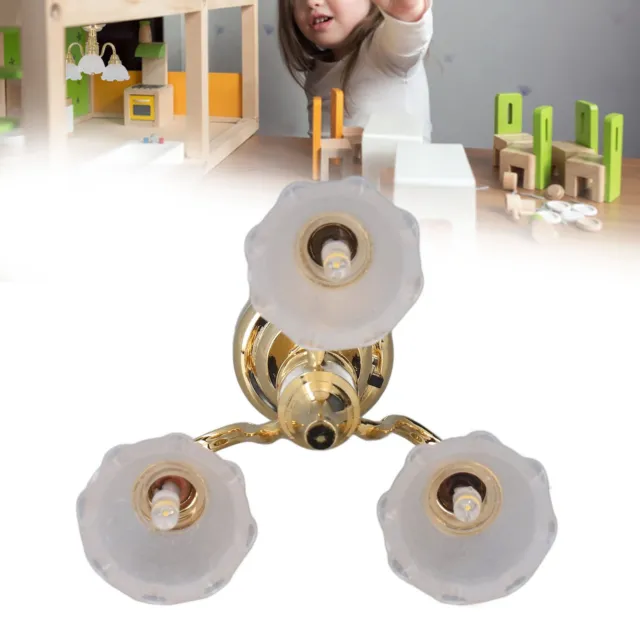 3 Heads Dollhouse Ceiling Light Battery Powered Metal Glass Miniature