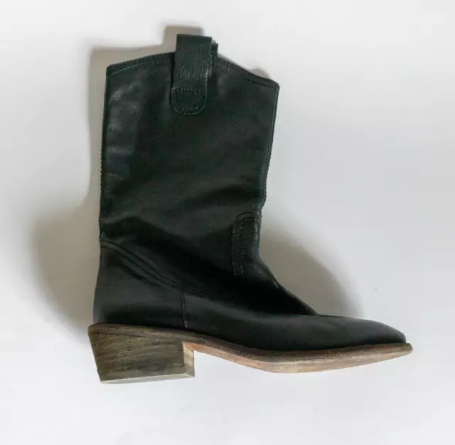 Massimo Dutti Black Leather Ankle Boots Size 37 Black (US 6.5) Preowned