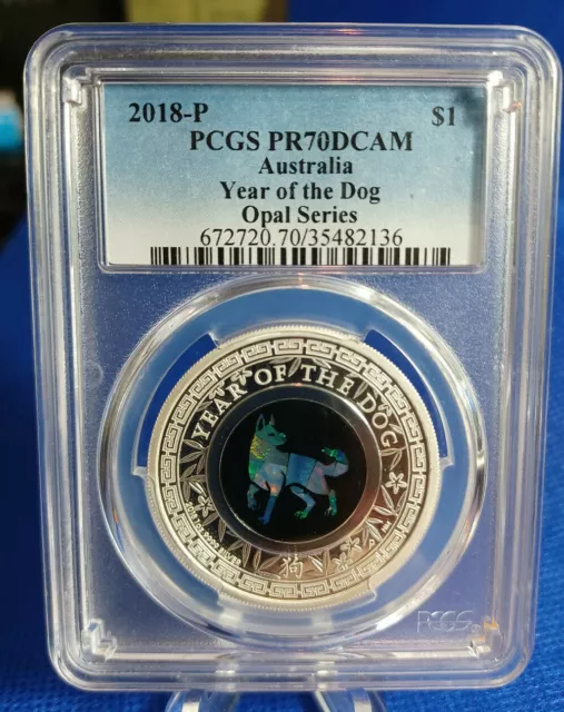 2018 AUSTRALIA YEAR OF DOG OPAL LUNAR SERIES: *PCGS:PR70DCAM: BOX/COA 5000 mintd