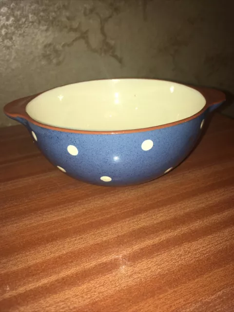 Vintage Dartmouth Pottery Torquay Ware Blue White Polka Dot Tab Handle Bowl