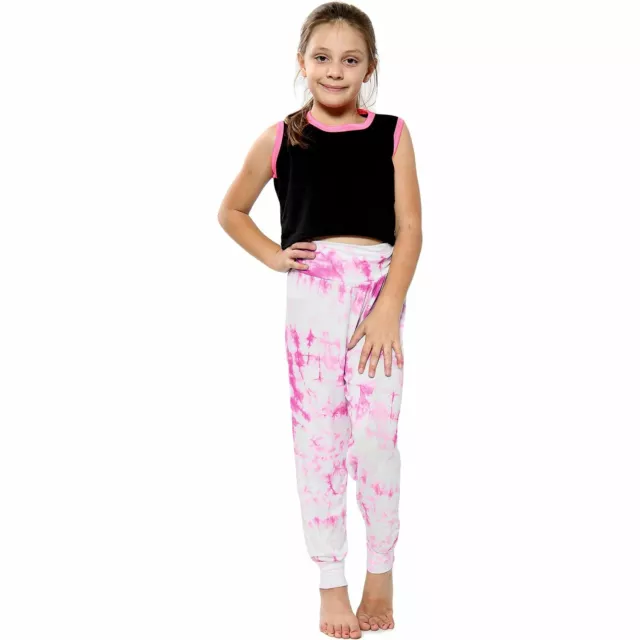Kids Girls Ali Baba Harem Trouser Tie Dye Print Pink Fashion Trendy Legging 5-13