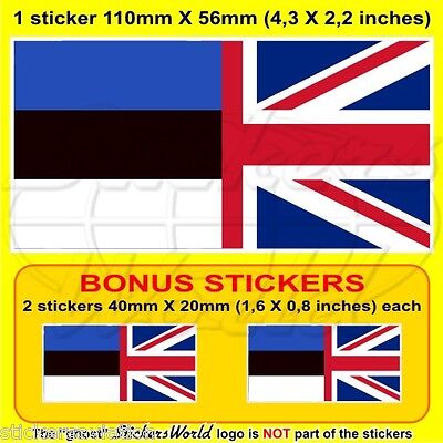 ESTONIA-UK Flag, Estonian-British Union Jack 110mm Sticker, Decal x1+2 BONUS