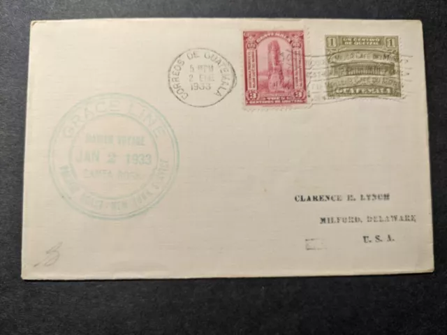 Ship SS SANTA ROSA, Grace Line Naval Cover 1933 MAIDEN VOYAGE Cachet GUATEMALA