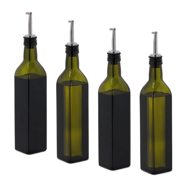 Lot 4 Bouteilles Distributeur Huile & Sirop – Verre Alimentaire + Bec Anti-Goutte, Idéal Café Bar Cuisine