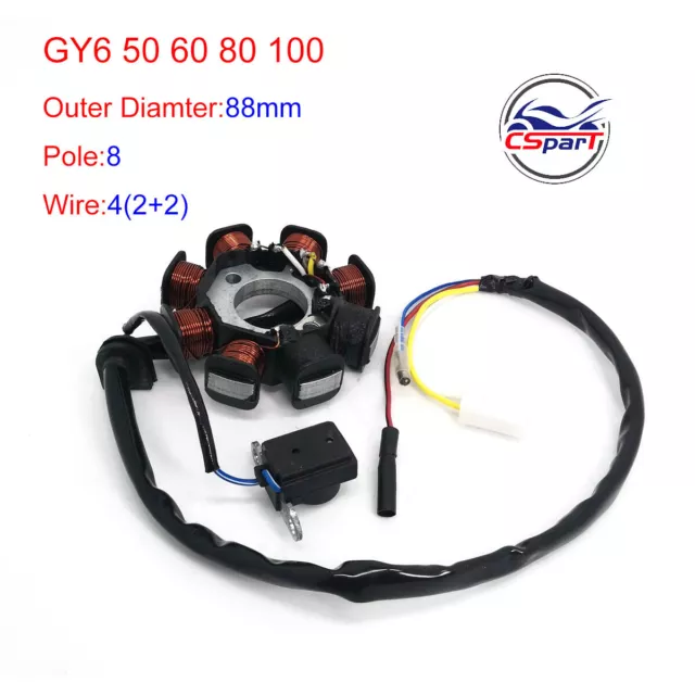 GY6 50cc 8 Coil 4 Wire 88mm Stator Magneto  for 1P39QMB Scooter ATV