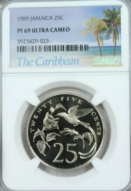 1989 Jamaica 25 Cents Streamer Tailed Hummingbird Ngc Pf 69 Ultra Cameo Top Pop