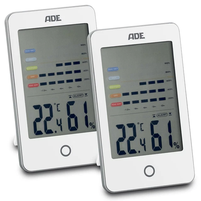 Igrometro digitale con allarme muffa che mostra temperatura e umidità