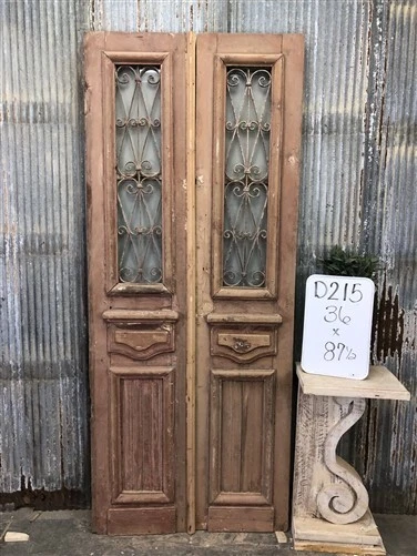 Antique French Double Doors (36x87.5) Wood Iron Doors, European Doors D215