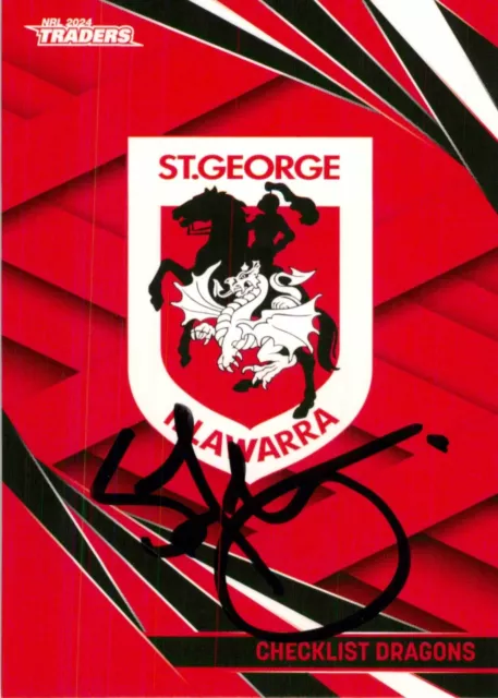 Signed 2024 St George Illawarra Dragons NRL TLA Traders Card - Shane Flanagan