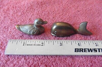 Mini Brass Figurines Vintage Whale and duck mallard goose paper weight dollhouse