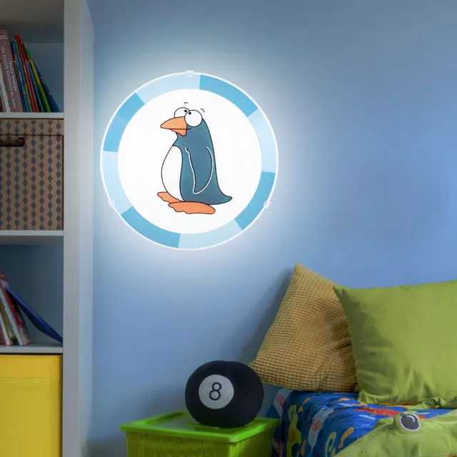 Applique Murale Plafonnier pour Enfants LED Pingouin Chambre D'Enfants Verre