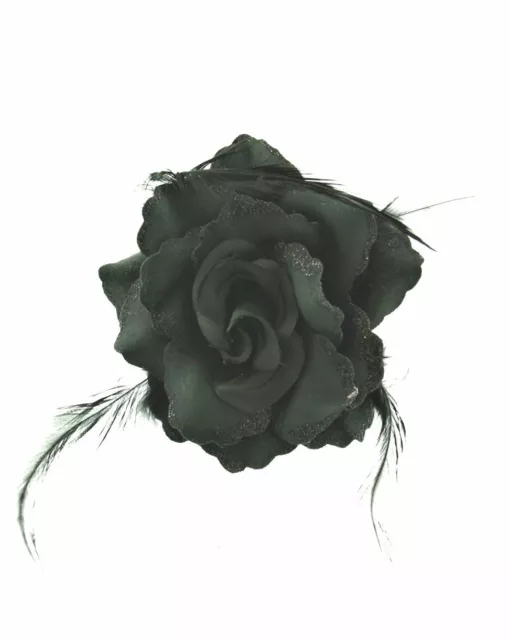 Zac's Alter Ego® Stunning Glitter Rose Flower with Feathers on Concord Clip