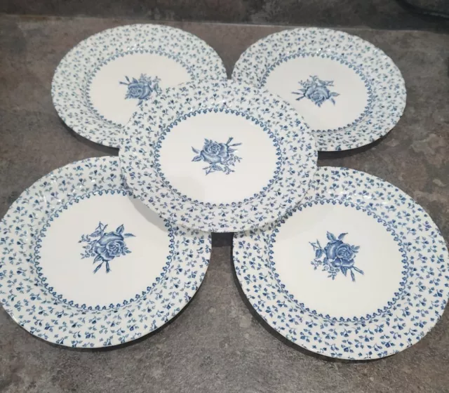 5 Royal Victoria Rose Bouquet Side Tea Plates 17.5cm diameter Vgc Blue White