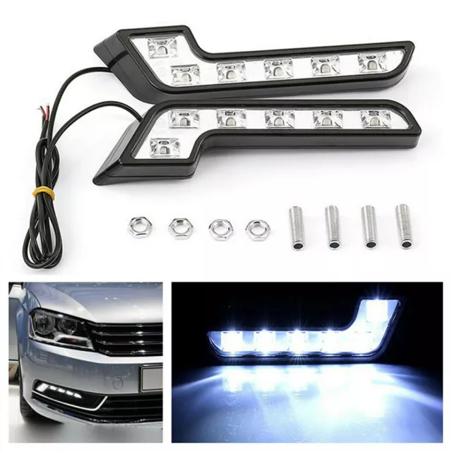 2x White 6 LED Universal Auto Car Driving Fog Lamp 12V DRL Daytime Running Light