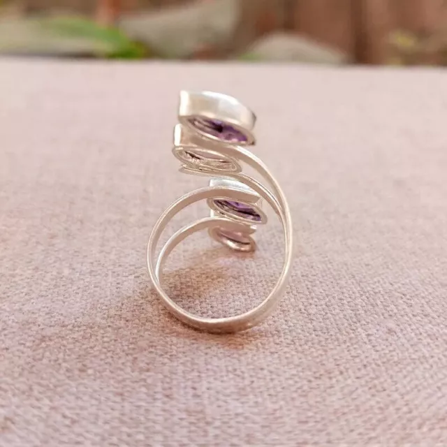 Rose Quartz & Amethyst Ring Solid 925 Silver Handmade Lovely Ring All Size AP872 3