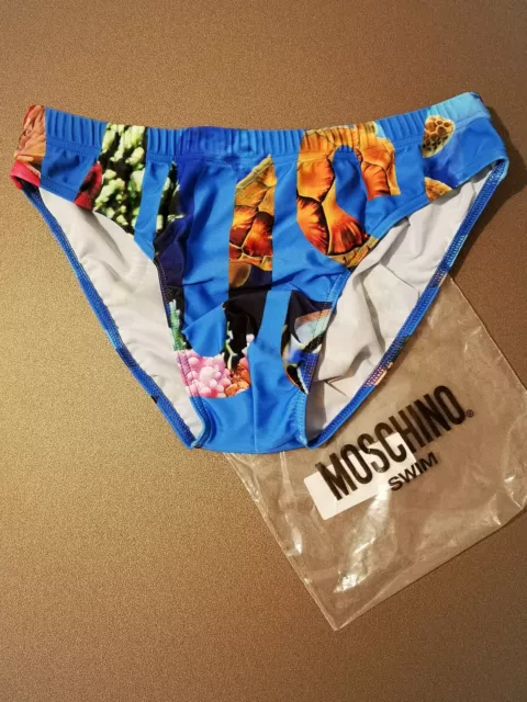 SALDI Costume SLIP MOSCHINO BLU fantasia tropicale mare piscina TG 46 S 