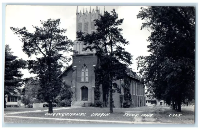 c1940's Congregational Church Scene Street Tabor Iowa IA RPPC Photo Postcard