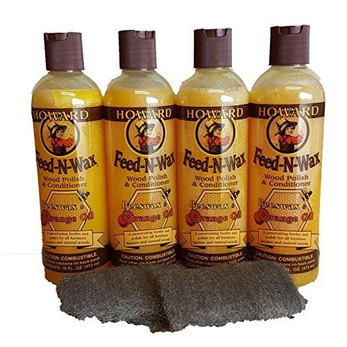 Howard Feed N Wax 16 oz x 4 Bottles, Beeswax Furniture Polish Great For Dry