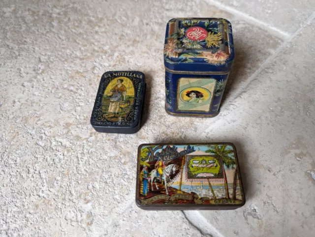 3 Boîtes Miniatures Tôle Lithographiée Tin Litho Blechdose Scatola Latta