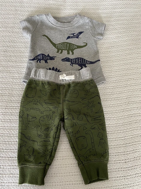 Carters Baby Boy Size 3 Months Green and Gray Dinosaur Pants Outfit
