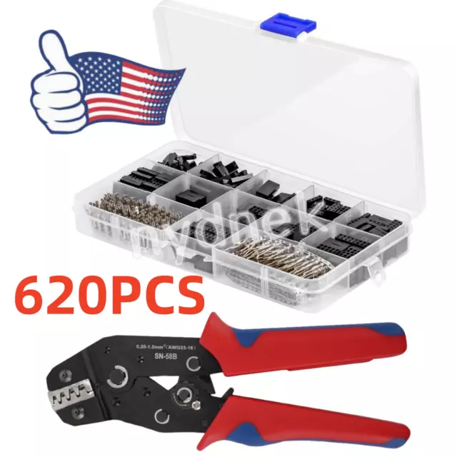 620pcs 2.54mm Dupont  M/F Wire Cable Jumper Header Connector Kit Crimp Pliers US