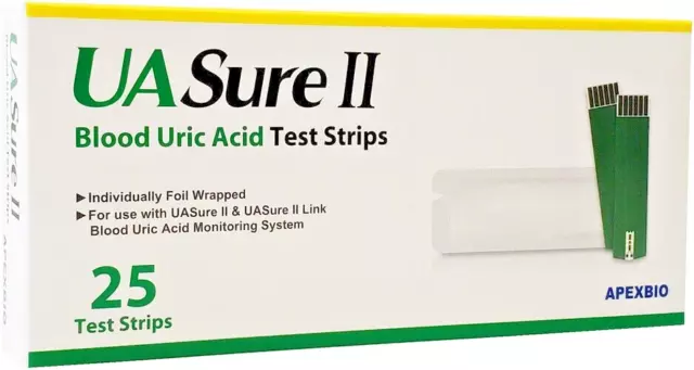 2 Box UASure II Blood Uric Acid Test Strips @25 Test Strips EXP. 07/25