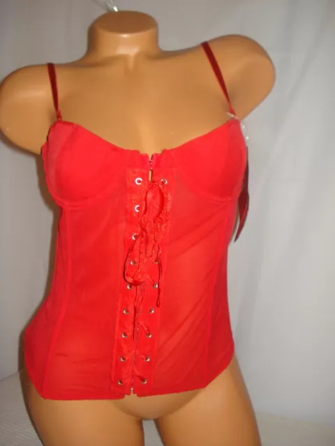 Penthouse Lingerie by Coquette - MED Black & Pink Lace-Up Bustier & Thong  NWT