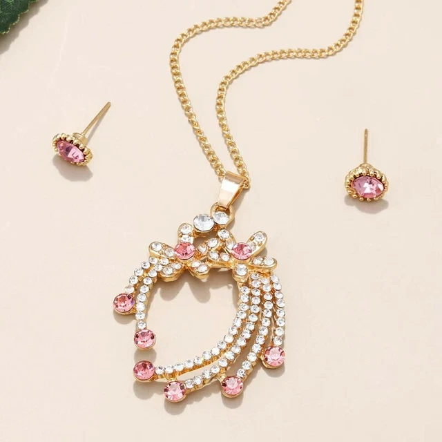 2Tlg. Schmuck Set Kette mit Anhänger Ohrringe vergoldet+Strass.