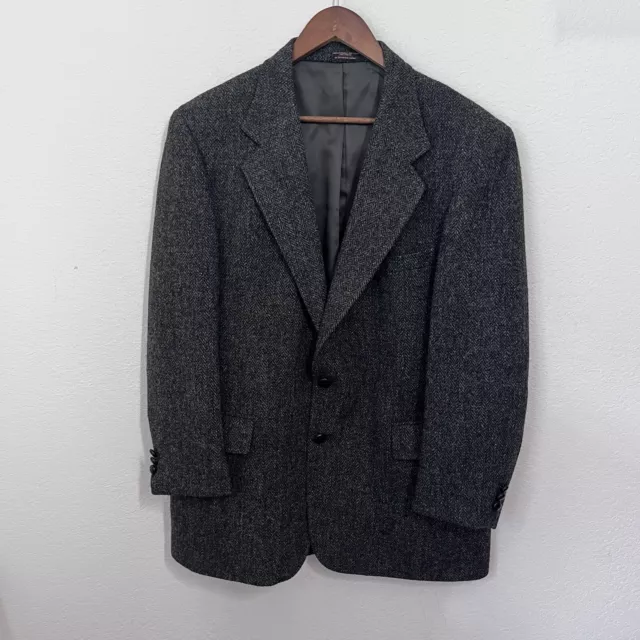 Vintage Harris Tweed Men's 100% Scottish Wool Herringbone Blazer Gray Size 44