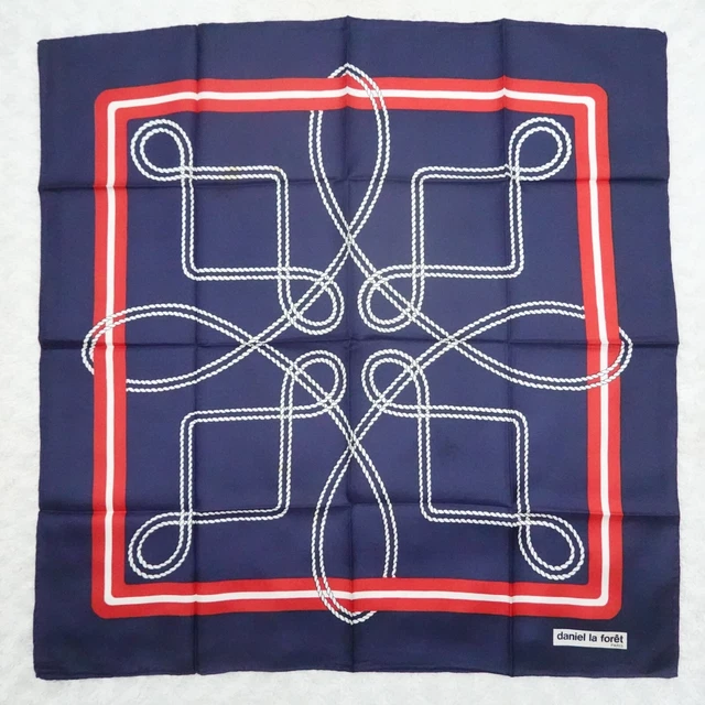 Foulard 100% Soie Pure Vintage Daniel La Foret - 88cm X 88cm, Motif Multicolore Années 80