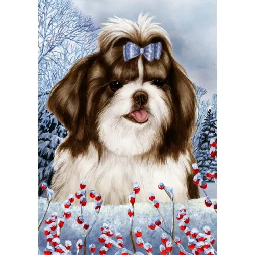 Winter House Flag - Brown and White Shih Tzu 15175