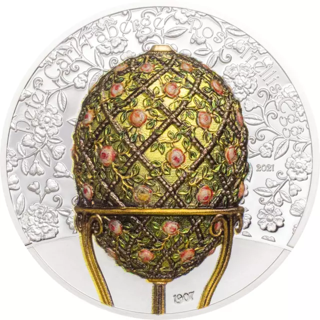 FABERGE EGG Rose Trellis 2 Oz Silbermünze 1000 Togrog Mongolei 2021