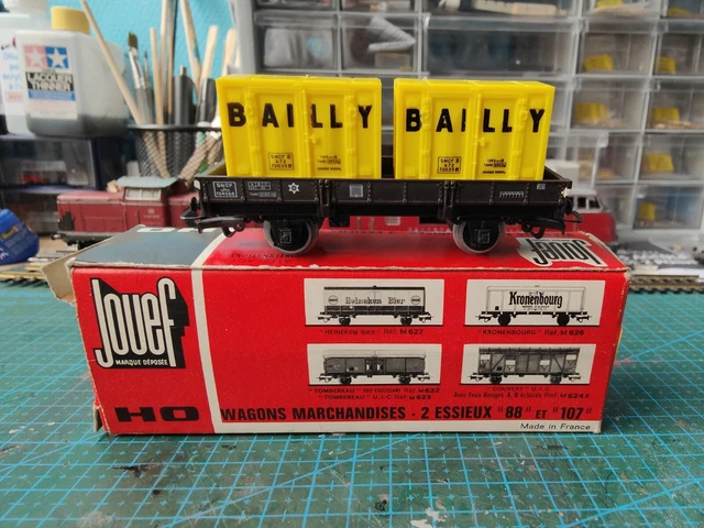 JOUEF Ho lot 2 wagons marchandises BAILLY et porte tracteur réf
