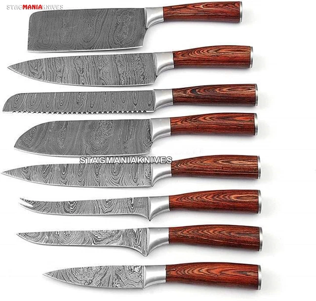 Rare Hand Forged Damascus Steel Full Tang Chef Set Dining Set Kitchen Knife