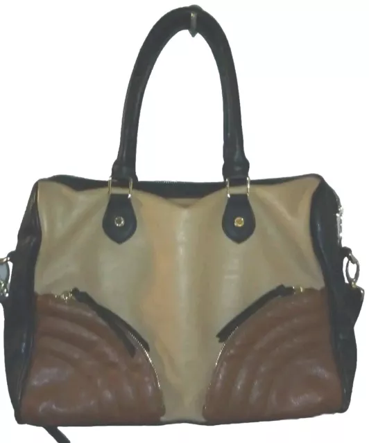 Steve Madden Large Tote ~ Faux Leather ~ Tan, Brown, & Black ~ Excellent Cond