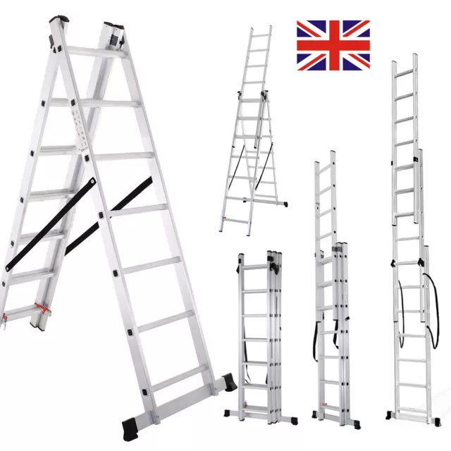 3 Section Safety Step Aluminium Extension Ladders - Triple Extension Ladders