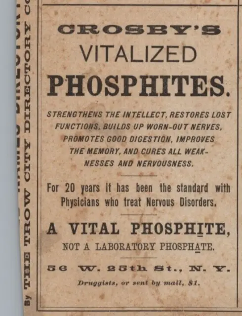 1880s Crosby's Phosphites New York 2.75x4 inch Victorian Advertisement