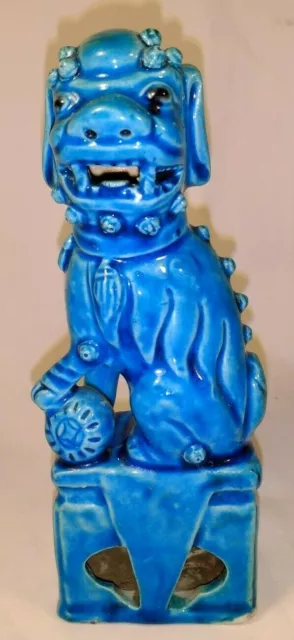 Vintage Antique Turquoise Blue Chinese Foo Dog 6" Glaze Porcelain Ceramic Figure