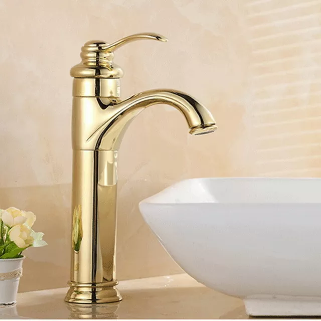 Polished Gold Bathroom Faucet Single Handle Hole Basin Vanity Sink Mixer Tap