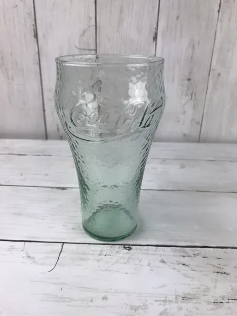 Vintage Coca Cola Coke Glasses Green Pebbled Hammered Finish 16 oz.
