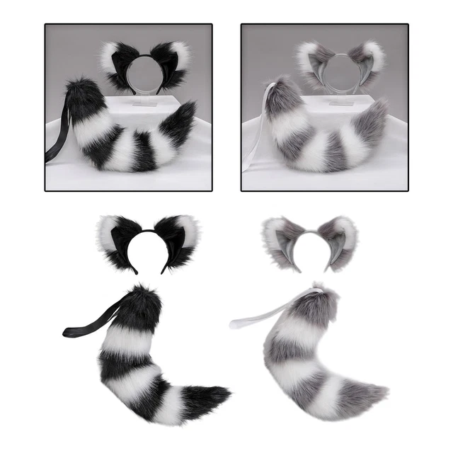 Peluche Chats Oreilles Grande Queue Cosplay Cheveux Accessoires Bandeau pour