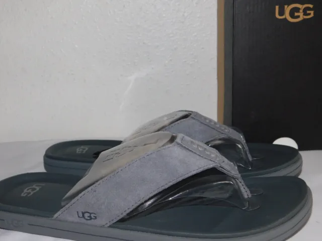 New Mens Size 7 Metal Grey Ugg Brookside Suede Flip Flops Slipon Sandals 1113091