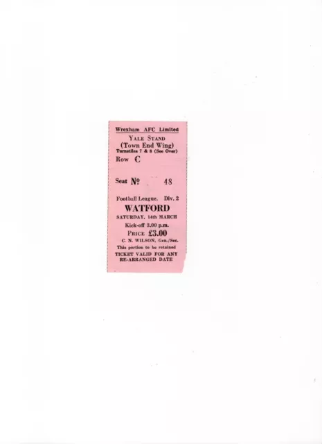 Ticket Wrexham v Watford 1980/81