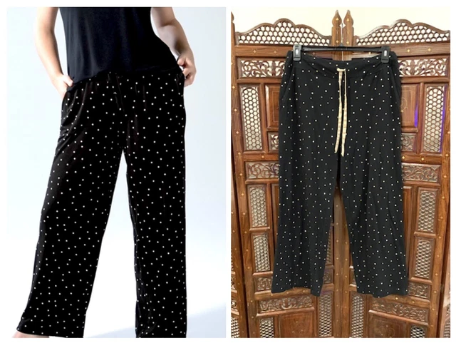*Classy* Soma L Black Gold Mini Polka Dots Cool Nights Lounge Pj Pants Pockets