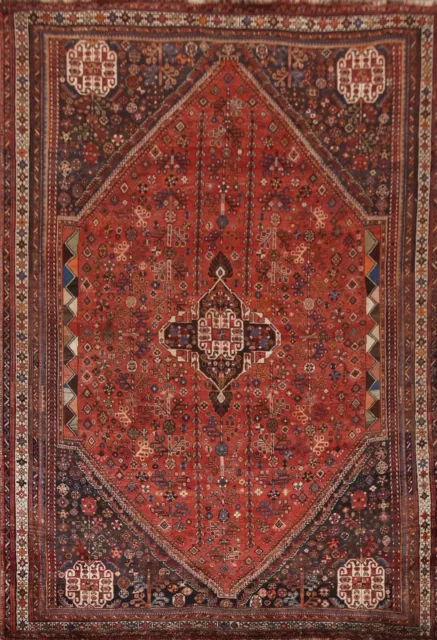 Vintage 7x10 ft. Abadeh Geometric Living Room Rug Hand-Knotted Wool Carpet
