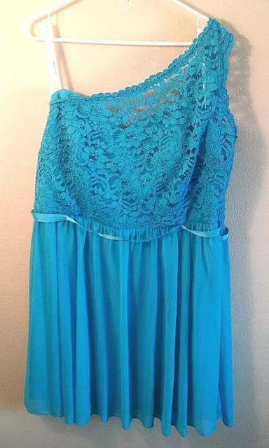 Davids Bridal Plus size 26 one shoulder dress blue lace chiffon cocktail party