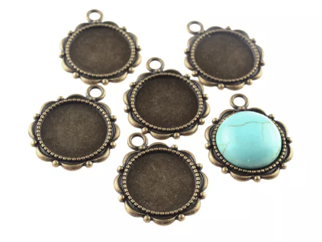 6 Fassungen in antik Bronze für 14 mm Cabochons, Schmuck basteln, Cabochonschmuc