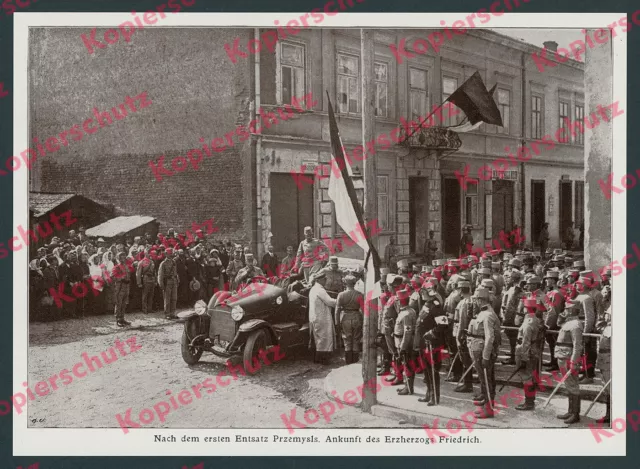 Befreiung Przemysl Ankunft K.u.K. Erzherzog Friedrich Auto Fahnen Ostfront 1915