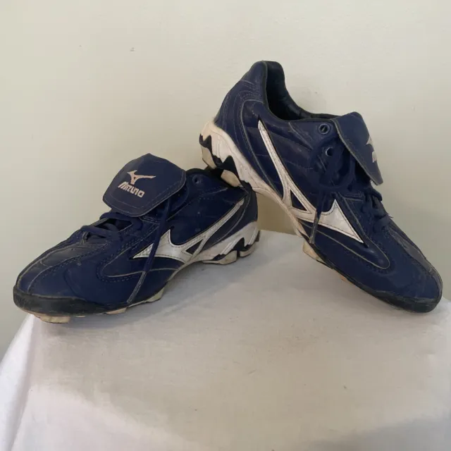 EUC Mizuno Youth 5 Baseball Softball Navy White  Cleats 9 Spike Franchise Low G4